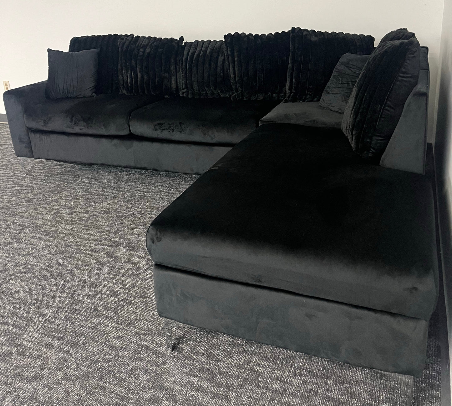 Luxe Black Velvet Sectional Sofa